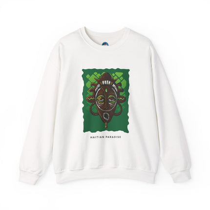 The Ancestral Guardian Afro-Haitian & Taino Mask Sweatshirt Cultural Heritage Series Haitian Paradise Crewneck Sweatshirt