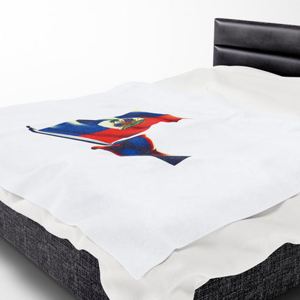 Haitian Flag Raised Fist Premium Plush Blanket Symbol of Strength Resistance Pride - CreoleSizzle