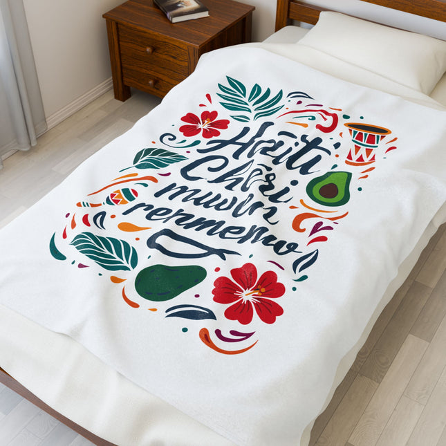 Haiti Chéri Mwen Renmenw Premium Plush Blanket Haitian Love and Cultural Pride - CreoleSizzle