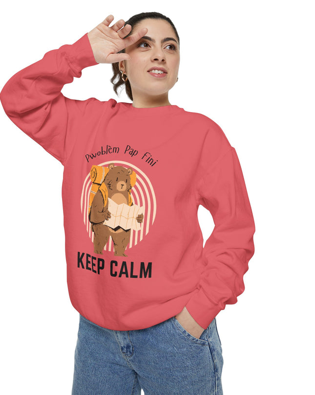 Pwoblem Pap Fini Keep Calm Sweatshirt – Haitian Creole Inspirational Sweater – Unisex Relaxed Fit Fleece - CreoleSizzle