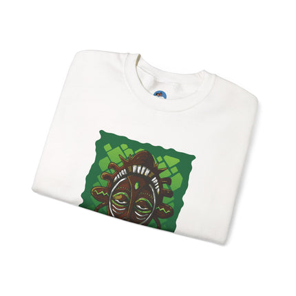 The Ancestral Guardian Afro-Haitian & Taino Mask Sweatshirt Cultural Heritage Series Haitian Paradise Crewneck Sweatshirt