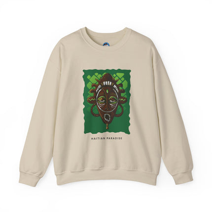 The Ancestral Guardian Afro-Haitian & Taino Mask Sweatshirt Cultural Heritage Series Haitian Paradise Crewneck Sweatshirt
