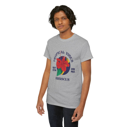 Tropical Vibes T-Shirt Caribbean Hibiscus Graphic Unisex Coastal Pullover Summer & Resort Wear Tropical Vibes Tee