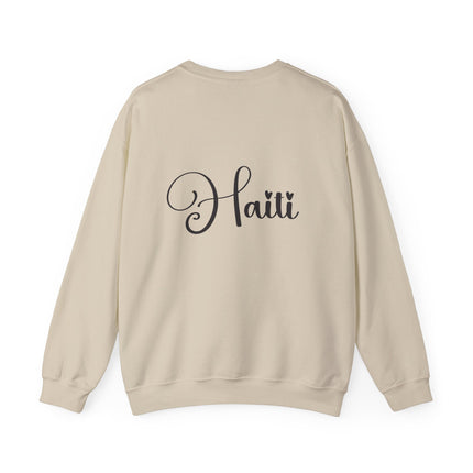 Haitian Elegance Minimalist Heritage Crewneck Cultural Pride Series Unisex Heavy Blend™ Sweatshirt Haitian Street Vibes Graphic on Back