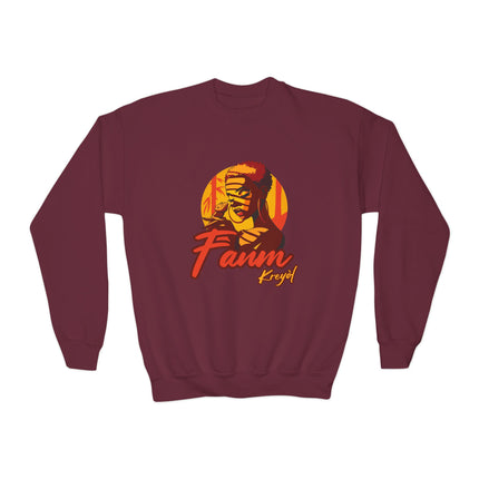 Retro Gamer Youth Crewneck Sweatshirt “Fanm Kreyòl” Graphic Fun Kids Gaming Apparel Cozy Lounge Pullover