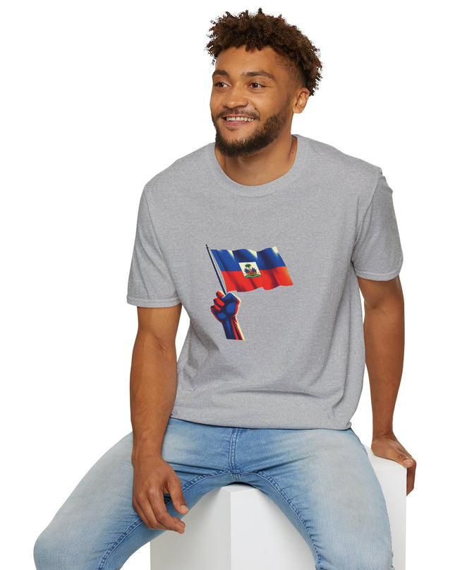 Flag Raised, Fist High — Haitian Pride Sweatshirt | Revolutionary Symbol Apparel, Heritage Crewneck, Black Empowerment Unisex T-Shirt
