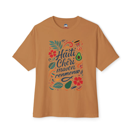 Haiti Chéri Mwen Renmenw Dear Haiti T-Shirt Haitian Heritage Series Crewneck Unisex Oversized Boxy Tee