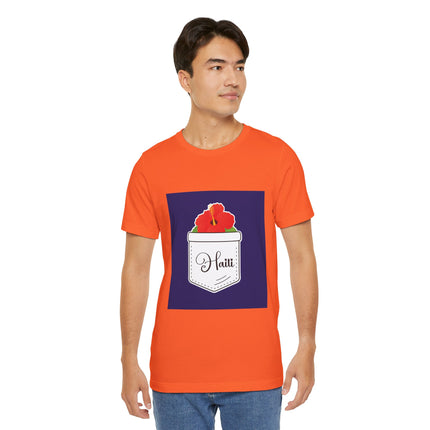 Haitian Hibiscus Pocket Tee Unisex T-Shirt Tropical Heritage Wear Island-Inspired Everyday Top