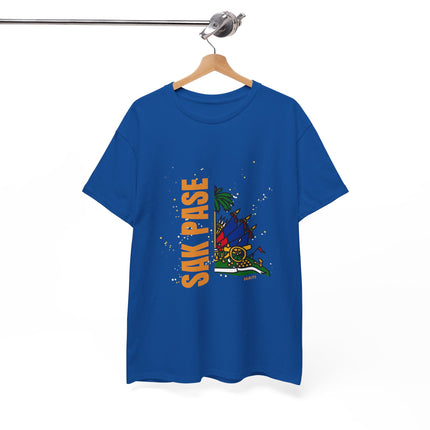 Sak Pase Haiti T-Shirt – Haitian Pride Design with Flag Emblem | Bold Cultural Statement Unisex Heavy Cotton Tee - CreoleSizzle