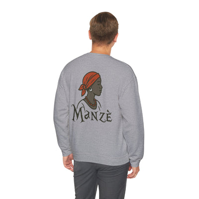 Manzè Empowered Haitian Women Crewneck Sweatshirt Unisex Midweight Fleece Black Culture & Heritage Apparel