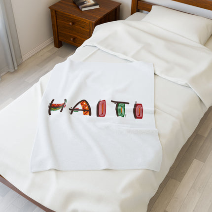 Vibrant Haiti Artistic Lettering Premium Plush Blanket Cultural Rhythm Island Pride - CreoleSizzle