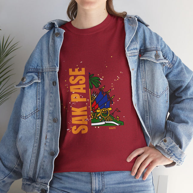 Sak Pase Haiti T-Shirt – Haitian Pride Design with Flag Emblem | Bold Cultural Statement Unisex Heavy Cotton Tee - CreoleSizzle