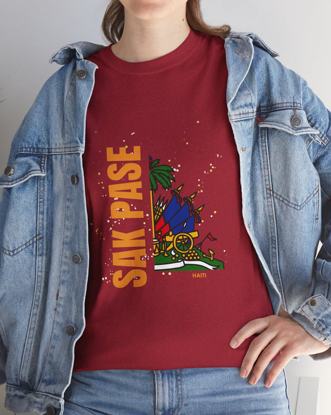 Sak Pase Haiti T-Shirt – Haitian Pride Design with Flag Emblem | Bold Cultural Statement Unisex Heavy Cotton Tee - CreoleSizzle