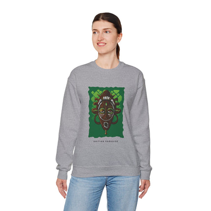 The Ancestral Guardian Afro-Haitian & Taino Mask Sweatshirt Cultural Heritage Series Haitian Paradise Crewneck Sweatshirt