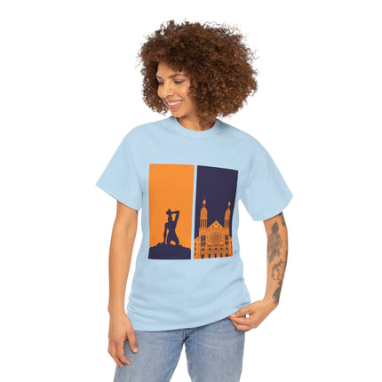 Reflections of Resistance Mirrored Negre Marron Cathedral T-Shirt Haitian Heritage Series Cityscape Unisex Heavy Cotton Tee