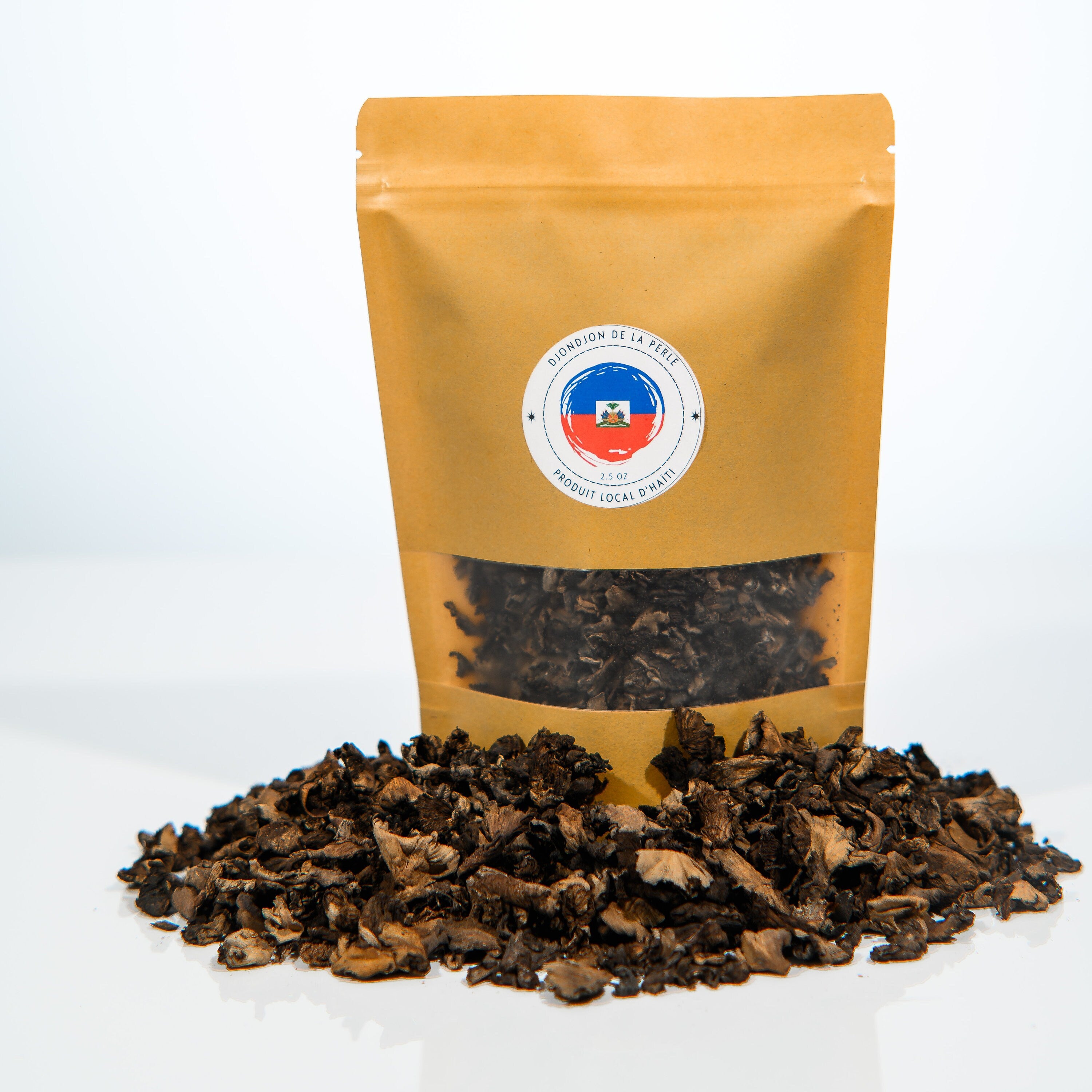 NYT Featured Haiti Clean Djon-Djon - Authentic Haitian Dry Black Djon Djon Mushroom | Dried Black Mushroom for Creole Black Rice 2.50 OZ